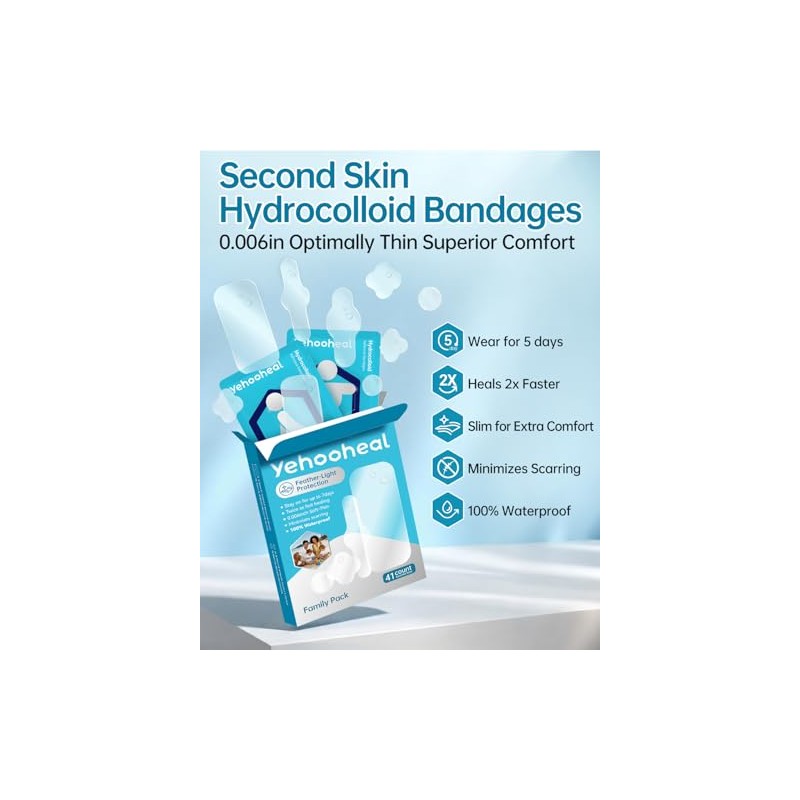 Hydrocolloid Bandages Variety Pack - Thin, Waterproof & Fast Healing