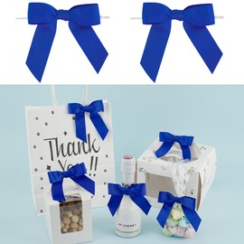 LiBongTa 50 PCs 3.5 Inch Royal Blue Bow Grosgrain Ribbon Bows for Gift Wrapping, Gift Bows for Presents, Blue Bow Party Decorations, Twist Tie Bows for Baby Shower, Wedding, Easter, Birthday Party