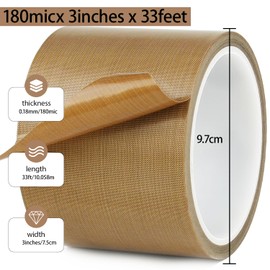 CHUANGDANG Teflon Glass Cloth Tape,3''x 33ft x 0.18mm,PTFE Coated Fiberglass Adhesive Tape,High Temperature PTFE Tape for Vacuum Sealer Machine,Hand Impulse Sealers Insulation,Low Friction Tape