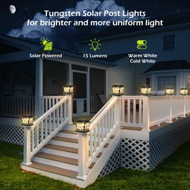 LeiDrail Solar Post Lights Outdoor, 2 Modes Aluminum Solar Deck Fence Cap Light Edison LED Bulbs for 4x4 5x5 6x6 Vinyl Wooden Posts, Patio Decoration Warm White & Cool White 4 Pack (Black)