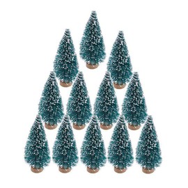 24 Pieces Artificial Mini Christmas Sisal Snow Frost Trees with Wood Base Bottle Brush Trees Plastic Winter Snow Ornaments Tabletop Trees for Christmas Party Home Decoration (Blue-Green)