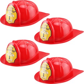Flotory 4 Pcs Kids Firefighter Hat Plastic Red Fire Chief HatFireman Helmet Costume Accessory for Cosplay Firefighter Party Favors Dress Up (Color Style 2)