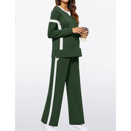SHESHOW Sweat suits Womens 2 Piece Outfits Color Block Tracksuit Wide Leg Sweatpants Matching Sets Lounge Set for Women Dark Green XXXL