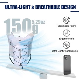 ONETOALL Running Vest for Women & Men, Lightweight 150g Hydration Backpack with 2L Leak-Proof Water Bladder, 5.5L Pack for Trail Running, Marathon, Hiking, Cycling, Jogging, Adjustable Fit