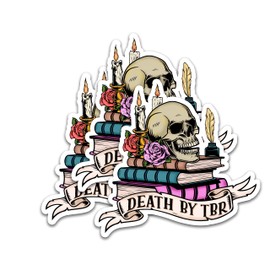 STICKYAME (3pcs) Death by TBR Sticker, Book Lover Stickers, Book Nerd Sticker, Bookish Sticker, Skull Sticker, Funny Skull Stickers, Kindle Stickers, Reading Stickers, Bookish Stickers, Bookish Water