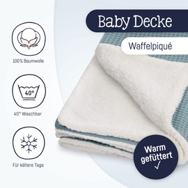 Julius Zöllner Winter Blanket Made of Waffle Pique and Cuddly Teddy Fabric, Size 70 x 100 cm, Made in Germany, Waffle Pique 100% Cotton, Oeko-Tex® Standard 100, Greenery