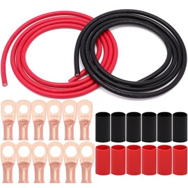 Taukealugs 6 AWG Gauge Wire UL1015 Battery Power Tinned Oxygen Free Copper OFC Welding Cable Boat Inverter Red Black Total 13.1FT and Lugs Terminal Connectors with Heat Shrink Tube