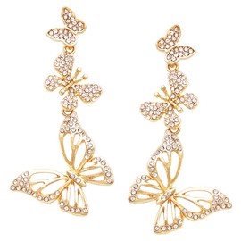 Rosemarie & Jubalee Women's Whimsical Polished Gold Tone Crystal Butterfly Cutout Hypoallergenic Post Earrings, 2.25"