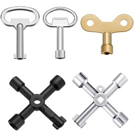 daier 6Pcs Multi-Functional Utility Key Kit Plumbers Tool Key Set,Triangle Spanner Key + 4-Way Service Cross Key + Water keys for Radiators Gas Electric Meter Boxes