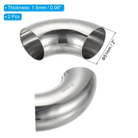 PATIKIL 2pcs 90 Degree Mandrel Bend Elbow, 2 Inch OD Steel Exhaust Elbow Exhaust Piping Connector 316 Stainless Steel for Exhaust Pipe Stair Handrail HVAC