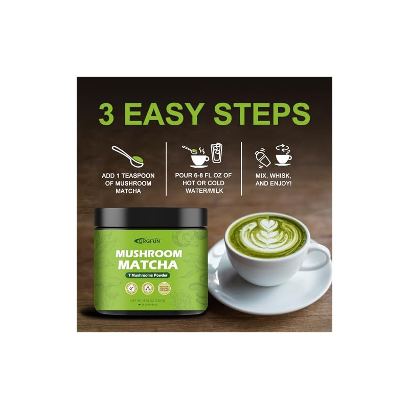 ORGFUN Mushroom Matcha - Ceremonial Matcha with Superfood Mushrooms