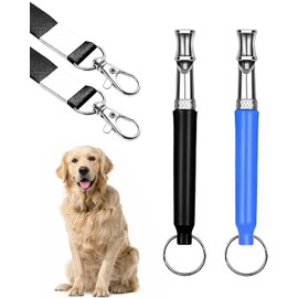 LOZTBUE 2 Quiet High Frequency Dog Whistles, Recall Whistle for Barking Dogs, Adjustable Quiet Dog Whistle, Anti Bark Whistle, Metal Whistle, Training Rope for Dogs