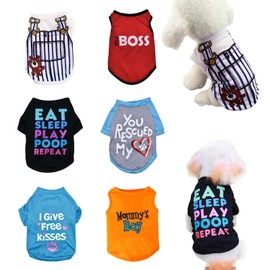 KATOLK 6 Pack Dog Clothes for Small Dogs, Soft and Breathable Puppy Kitten Dog Shirts with Letters for Pet Dogs Cats, Summer Dog T-Shirts Apparel Sleeveless Vests for Yorkies (for boy, XL)