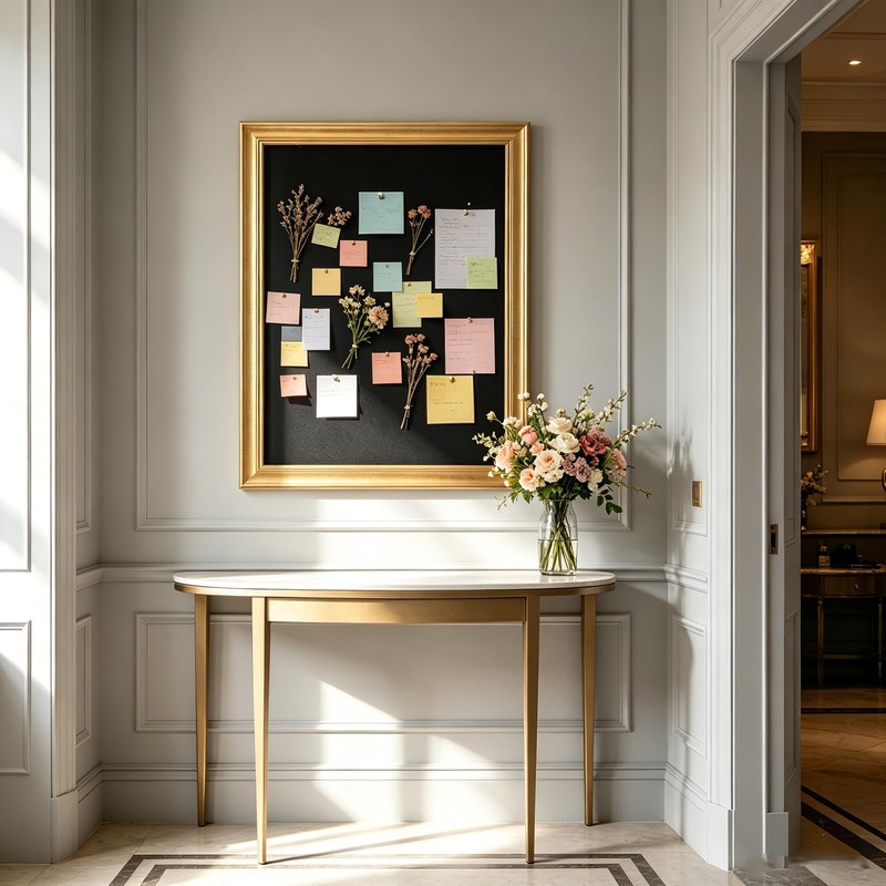 SOFE 21x27 Gold Wood Framed Linen Bulletin Board, Black Pin