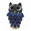 Navy Blue Diamante Enamel 'Owl' Brooch In Rhodium Plating -