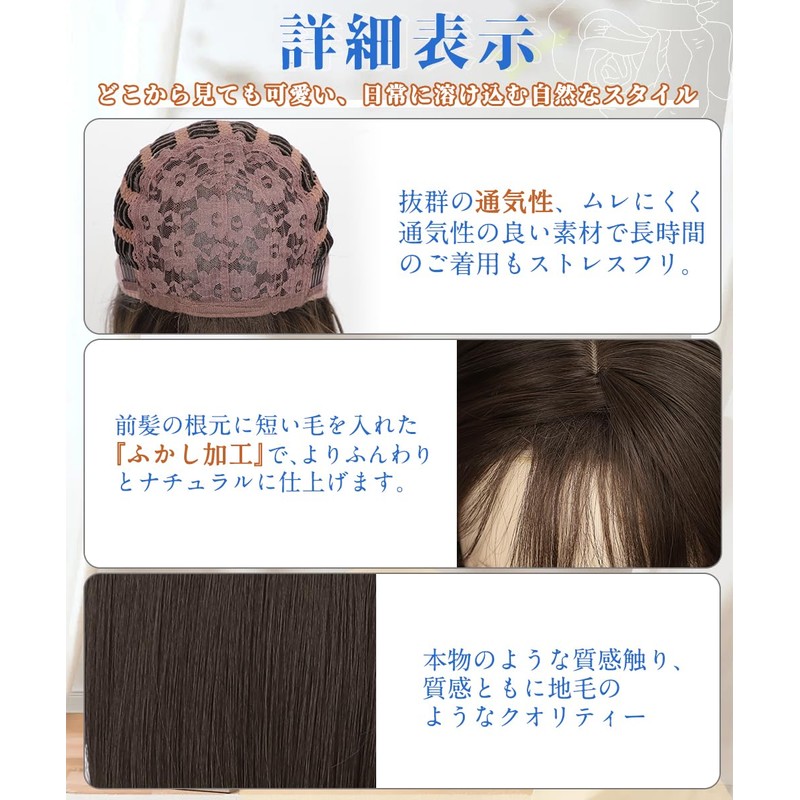 AISIHAIR Wig, Semi-Long, Medium, Brown, Straight, Full Wig, Long, Small
