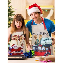 Bencailor 6 Pcs Christmas Aprons with Pockets Adjustable Xmas Kitchen Aprons Waterproof Cooking Aprons for Women Men(Beige,Snowman)