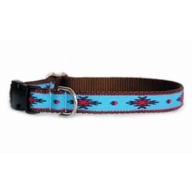 Stylish dog collar : Native American turquoise ribbon dog collar. Aztec, Navajo, Santa Fe, Southwestern & Native American influenced handmade hight quality designer dog collar for puppies, small dogs to large dogs. Made in the U.S.A. XL