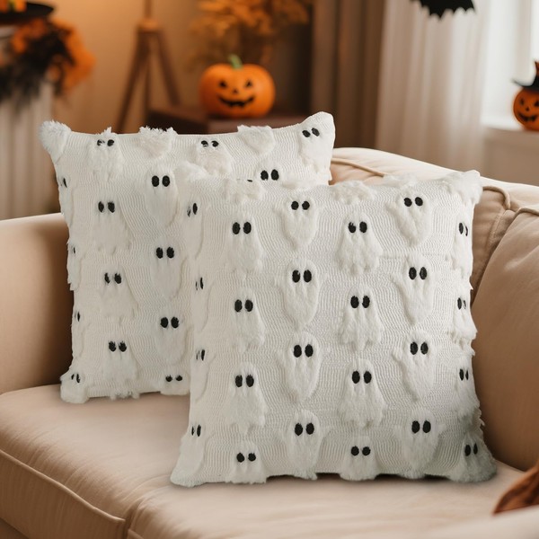 Miaikoe Halloween Ghost Cushion Covers 40x40 Set of 2, Soft