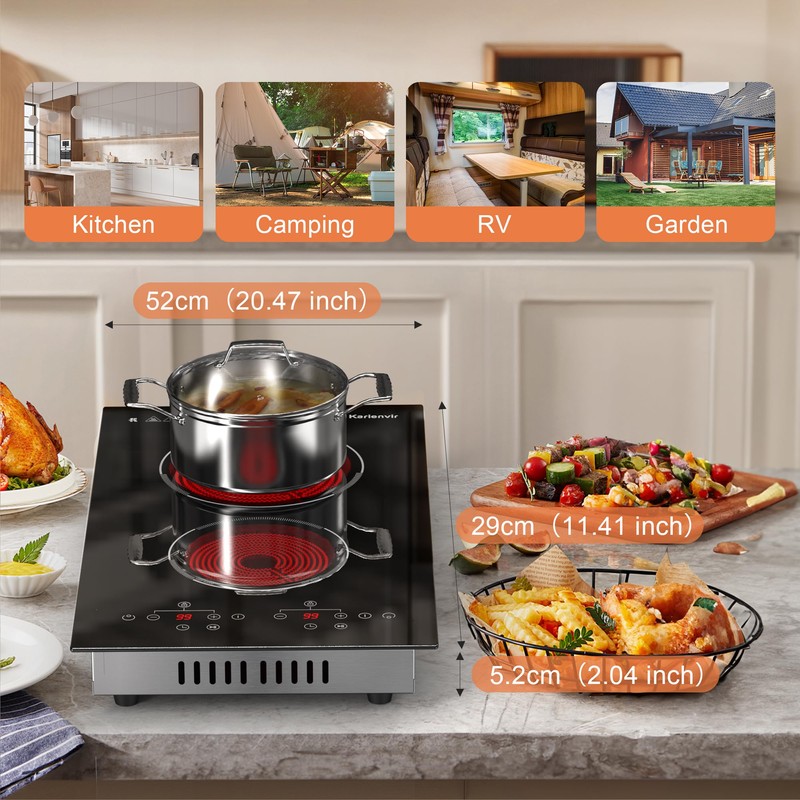 2 Burner Electric Cooktop, 110v Electric Stove with Plug, 12