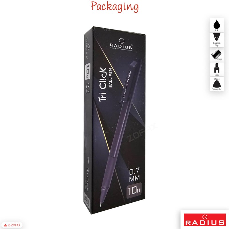 RADIUS Tri Click Retractable Ballpoint Pens, BLACK, Fine Point (0.7mm),
