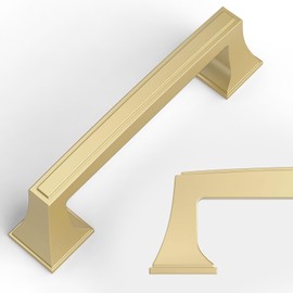 Amerdeco 10 Pack Brushed Gold Cabinet Pulls 3.75 Inch(96mm) Hole Center Cabinet Hardware Kitchen Cabinet Handles for Bathroom Brass Drawer Pulls Dresser Pulls ZH0010