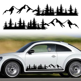 TOMALL 1 Pair Pine Tree Mountain Forest Vinyl Decals for Car Body Door Sides Universal Waterproof Tree Graphic Stickers Decoration for Vehicles Travel Trailer SUV Truck Off-Road (Small-Black)