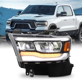 AKKON - Fits 2019-2023 Dodge Ram 1500 Chrome Bezel Style [FULL LED] Headlight Driver Left Side w/Tube DRL Turn Signal