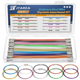 JTAREA 10Colors 6 Inch Stainless Steel Wires Keychains Kit 2mm Metal Wire Rings Keychain Cable Key Ring for Hanging Luggage Tag Keyring ID Tags (Pack of 30pcs)
