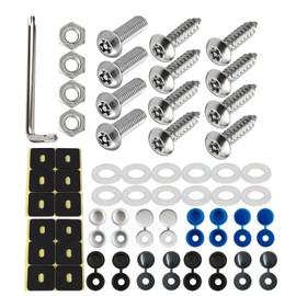 T TAKONE Anti-Theft Number Plate Screws Stainless Steel Set - M5x20 License Plate Screws with Caps & Tool for Car & Motorcycle