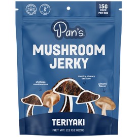 Pan's Mushroom Jerky, Vegan Snacks, Dried Mushrooms Shiitake, Plant based Jerky, Meatless Jerky, Gluten Free, High in Fiber, with Teriyaki flavor (2.2 Ounce, Pack of 1)