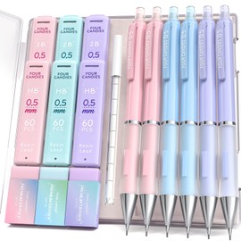 Four Candies 0.5 mm Mechanical Pencil Set - 6PCS Cute Pencils with 360PCS HB & 2B Lead Refills, 3PCS Pastel Erasers and 9PCS Eraser Refills, Aesthetic School Supplies for Writing Drawing Drafting