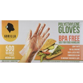 GORILLA SUPPLY 1000 BPA Free Premium Disposable Gloves Poly PE LDPE Plastic for Kitchen Food Handling Food Prep Latex & Powder Free (1000 Count, Medium)