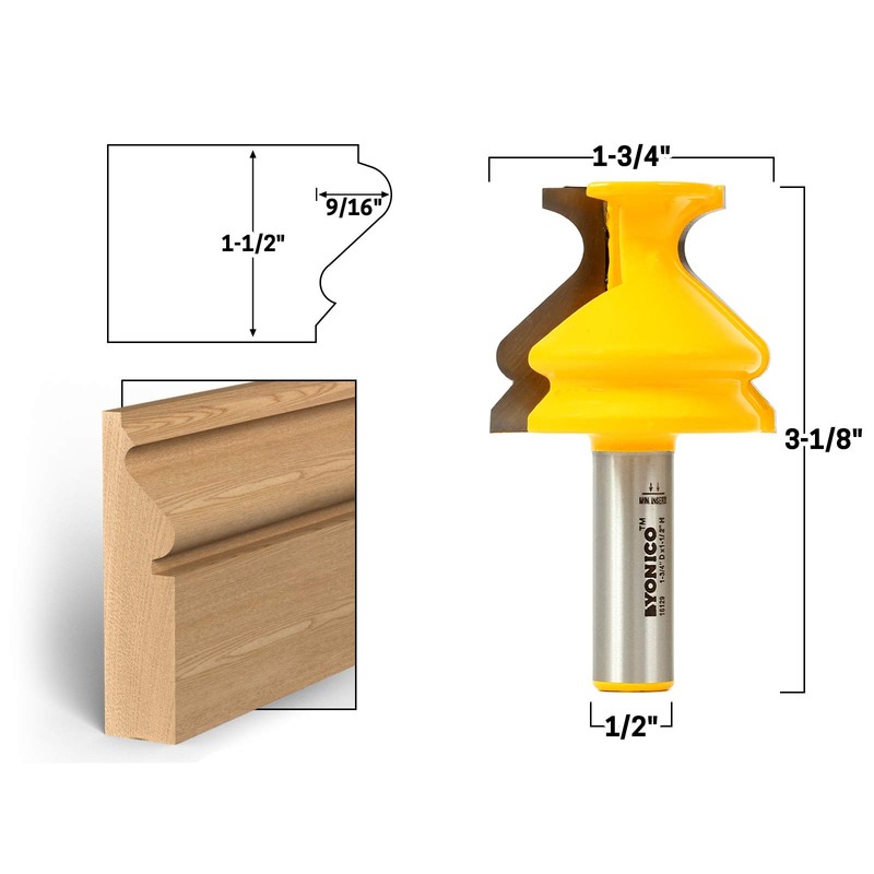 YONICO Router Bits Base Cap Molding 1-1/2-Inch 1/2-Inch Shank 16129