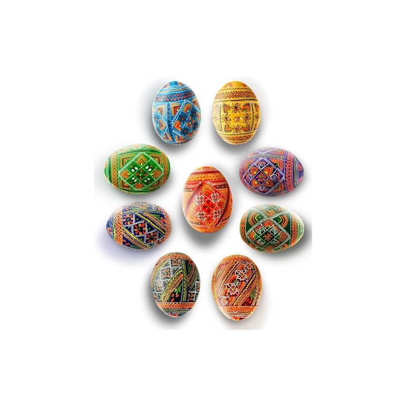 Ukrainian Easter Eggs, Hand Painted Wooden Pysanky, 2.5 Inches, Geometric