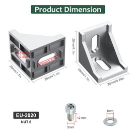 JiGiU 10Sets 2020 Series Aluminum Profile Connector Corner Brackets 2020 Hardware Corner Mounting Bracket with T Nuts and Hex Screw Bolt for Aluminum Rail Accessories (Silver)