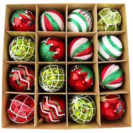 16 PCS Christmas Baubles for Christmas Tree Decorations 6CM Glitter Baubles Christmas Ornaments Balls Hanging Bauble Set Christmas Tree Pendants, Red Green White