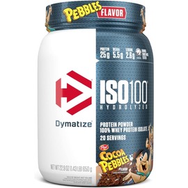 Dymatize ISO 100, Proteína Aislada de Suero Hidrolizada, Sabor Cocoa gourmet, 640 g, 25 g Proteína por Porción, Sin Gluten, 20 porciones              