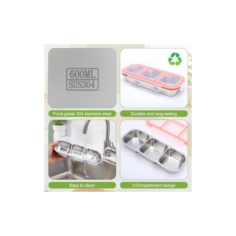 3pcs Caja para aperitivos de acero inoxidable, recipientes aperitivos de