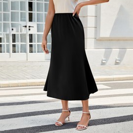 Womens Satin Skirts for Womens Silk Skirt Midi Skirt High Waisted Satin Dress Elegant Work Skirts Black Small
