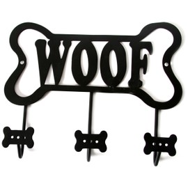 DEI Wall Rack "Woof" Bone Leash Holder, Black