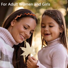 Qiansail 2Pcs Zig Zag Headbands, Tooth Hair Hoop Headband Plastic Wavy Anti-slip Hairbands Hair Accessories for Women and Girls (Frosted-Black, Amber, One Size)