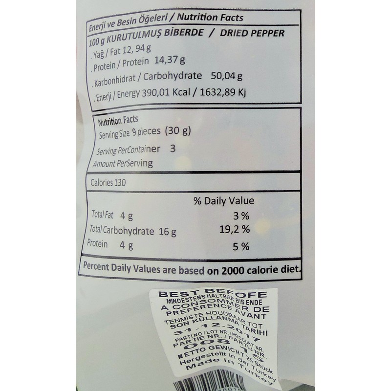 Oncu Dried Vegetable for Stuffing (Dried Pepper, Single Bag (25