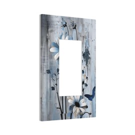 OILbiexn Decorative Outlet Covers Rustic Wood Blue Florals Butterfly Flower 1 Gang Light Switch Cover Single Rocker Wall Plate Decora GFCI Electrical Switchplate for Bedroom Home Decor