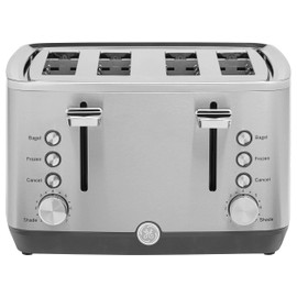 GE Stainless Steel 4 Slice Toaster | Extra Wide Slots for Bagels, Breads, Waffles & More | 7 Shade Options | Countertop Kitchen Essentials | 1500 watt