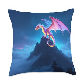 Fantasy Mist Shrouded Dragon Throw Pillow