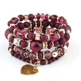 RIXERKOC Bohemian Stretch Bead Bracelets for Women and Girls Crystal Bracelets Heart Fashion Jewellery with Beads, Acrylic