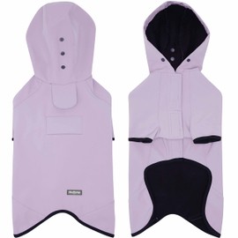 Blueberry Pet 2023 New 20" Waterproof Dog Softshell Jacket, Hooded Raincoat and Windbreaker with Leash & Harness Hole, Lilac, Outdoor Rain Gear for Dogs