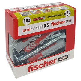 Fischer 544018 S Y 10 x Duopower Dowels with Screw, 10 x 50 mm, for Full Wall, Perforated Brick, Drywall, Grey, Piece