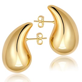 YHT 18K Hypoallergenic Gold Plated Earrings for Women,Girls and Men,Waterdrop Teardrop Hollow Hoops,Chunky Gold Earrings are Fashion Jewelry Gift